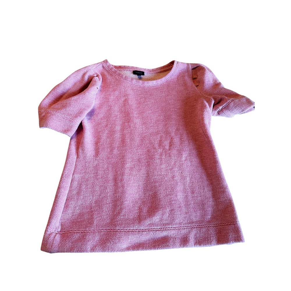 Talbots Pink Textured Puff‎ Sleeve Sweatshirt Crew Neck Cotton Blend Small